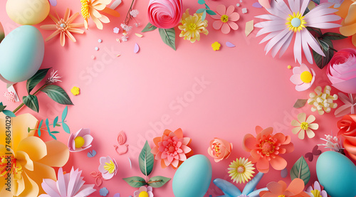 Flowers and easter eggs in colorful frame wallpaper