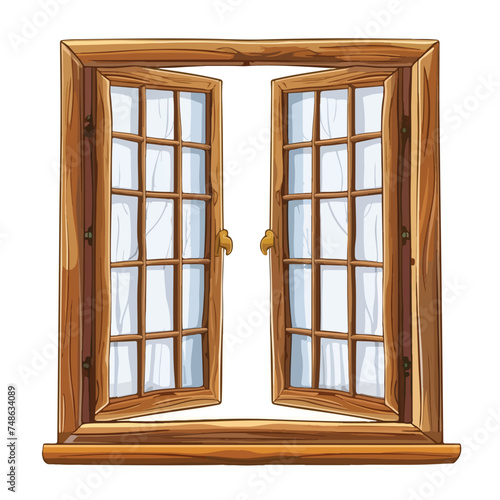 Open wooden window isolated on white background isolated