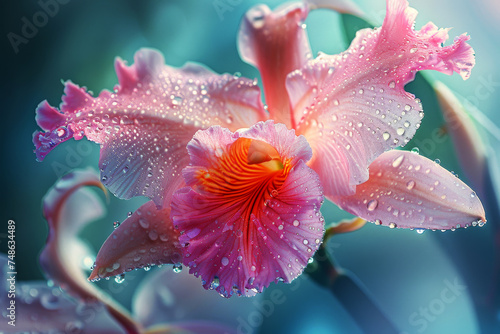 Vibrant Orchid with Water Droplets. Vibrant pink orchid adorned with water droplets.