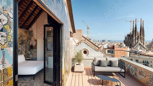 A Barcelona craftsman sanctuary, with Gaudi-inspired mosaic tiles and a rooftop terrace overlooking the Sagrada Familia