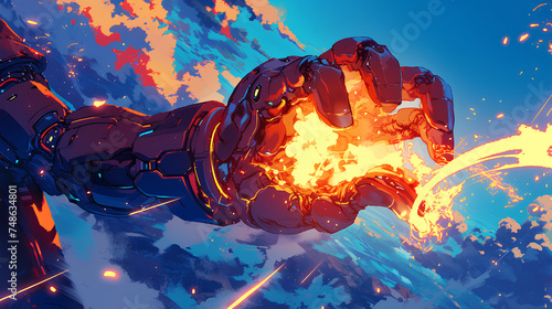 anime robot emits fire from its hands © Adja Atmaja