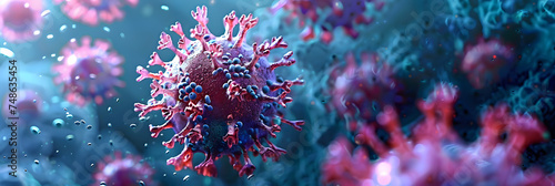 viruses are attacked by antibodies under a microscope. The body's defence mechanism against viruses and antibodies photo