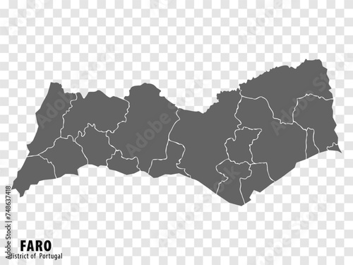 Map Faro District on transparent background. Faro District  map with  municipalities in gray for your web site design, logo, app, UI. Portugal. EPS10. photo