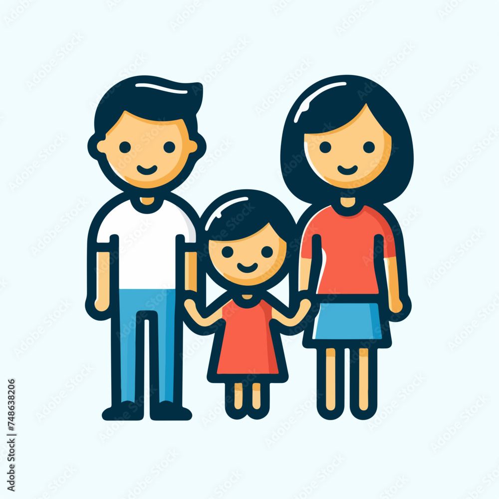 Happy family. Father, mother, son and daughter together. Vector illustration of a flat design Happy family. Father, mother, son and daughter together. Vector illustration of a flat design