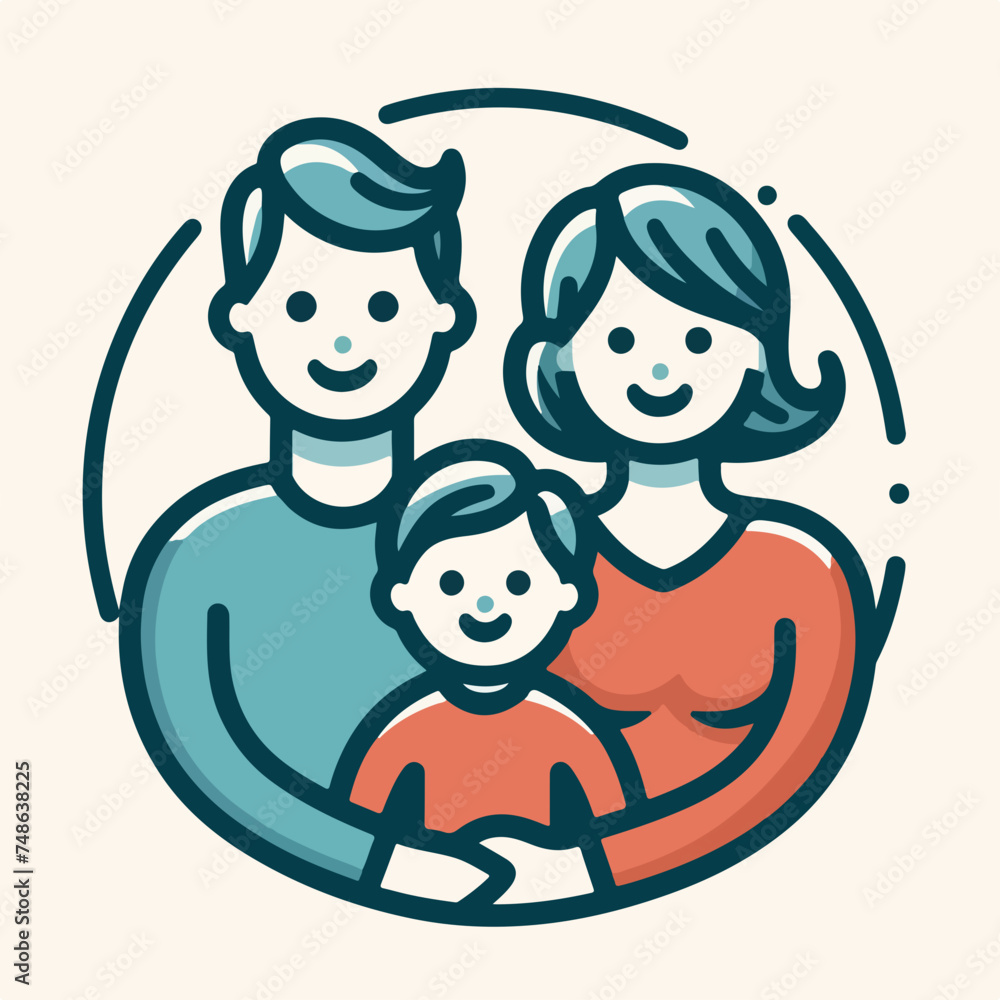 Happy family. Father, mother, son and daughter together. Vector illustration of a flat design Happy family. Father, mother, son and daughter together. Vector illustration of a flat design