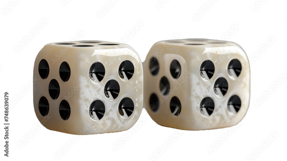 A pair of dice showing six and one. Isolated on transparent background, png file.