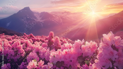 Unsurpassed sunrise in the mountains with Fresh pink