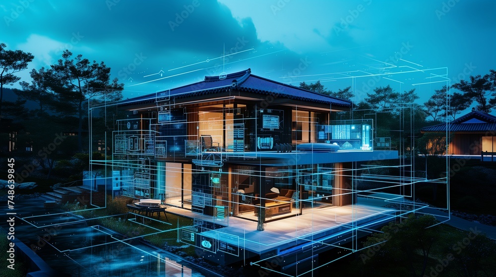 Fototapeta premium A futuristic with integrated AI systems 