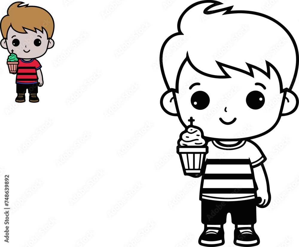 Sweet Moments, Cheerful Boy Enjoying a Delicious Ice Cream Treat on a Sunny Day Sweet Moments, Cheerful Boy Enjoying a Delicious Ice Cream Treat on a Sunny Day