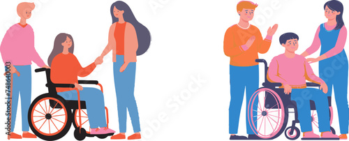 Inclusive Family Bonding with Wheelchair User in Modern Flat Design