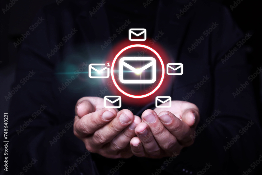Receiving a new email notification concept Receiving a new email notification concept