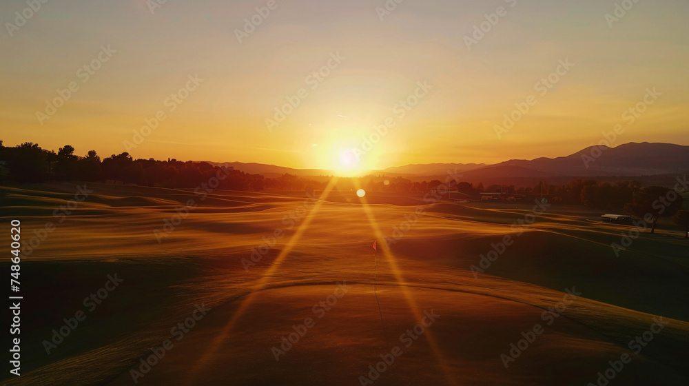 View of beautiful sunset on golf course