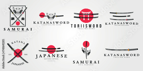 set bundled katana samurai iconic symbol logo vector illustration design,bundle collection japanese sword of katana retro and modern logo concept vector illustration design