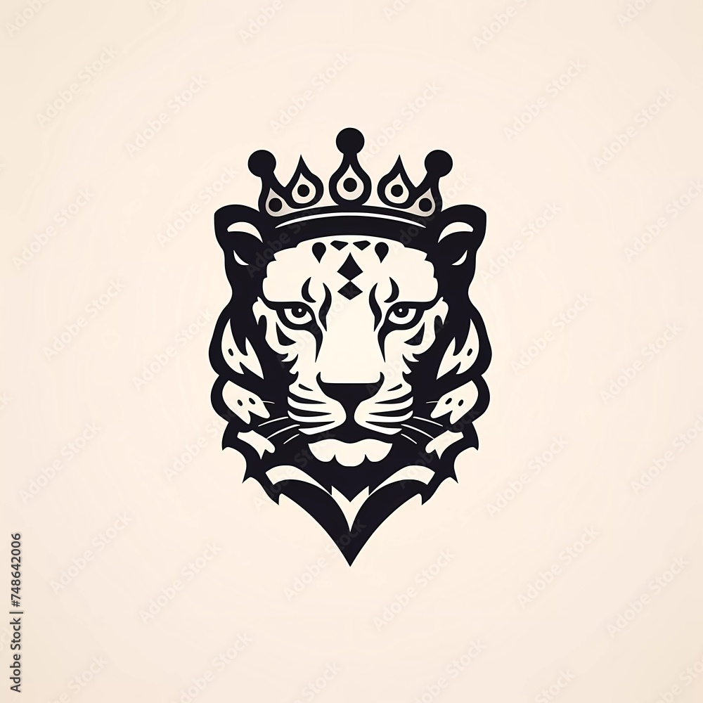 black and white vector logo of a leopard head wearing a crown, on a minimalist background. generative ai black and white vector logo of a leopard head wearing a crown, on a minimalist background. generative ai
