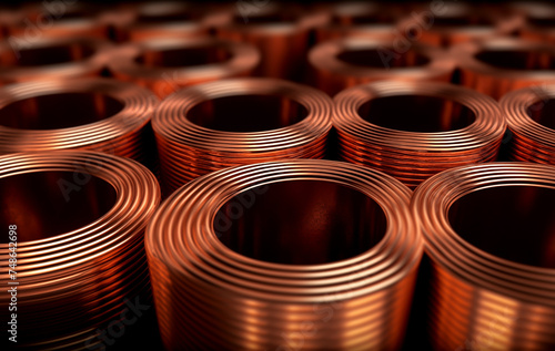 Copper sheet production. World prices for copper metal. Copper Coil Rolls on the global metals market and mining market. Sheet metal in Metal industry