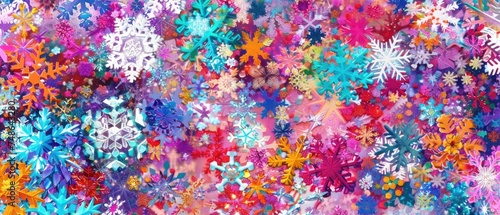 Abstract background with a variety of colorful snowflakes. Big and small. © Iqra