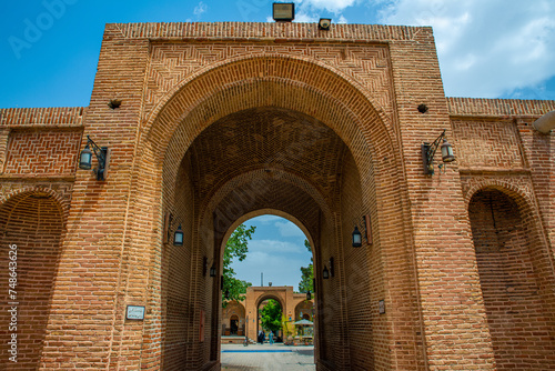 Brick Archway Entrance of Sa'd al-Saltaneh Caravanserai in Qazvin, Iran photo