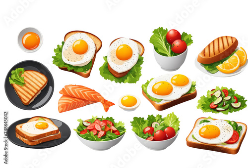 Set of food on isolated on transparent png background. Generative ai 