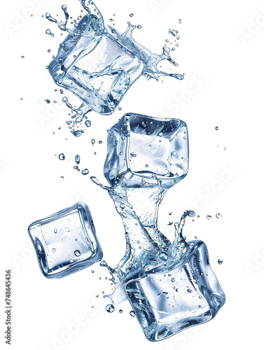 flying ice cubes isolated on white background PNG