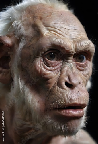 A remarkably detailed sculpture presents an early human with an introspective expression. The visage seems to question the viewer, inviting introspection about the common thread of humanity. AI