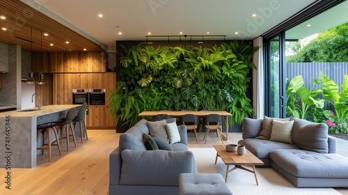 A sustainable craftsman home in Auckland, with a wall of living plants providing natural air purification