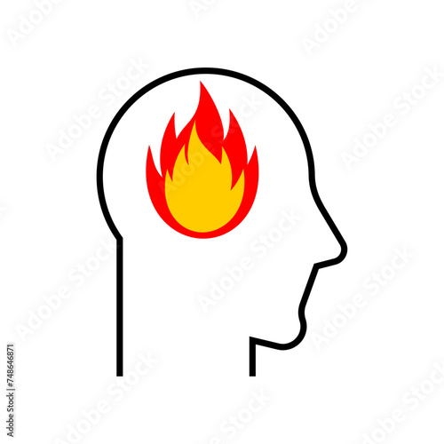 Fire in head Icon. Sign of an incendiary person. Thinks with fire symbol. Flame in my head