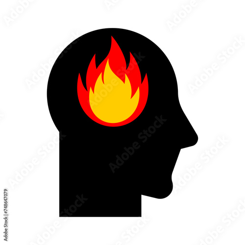 Fire in head Icon. Sign of an incendiary person. Thinks with fire symbol. Flame in my head