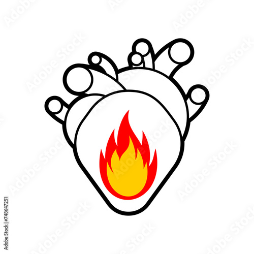 Fire in heart. Flame in an anatomical heart. Concept burning heart symbol of hope © maryvalery
