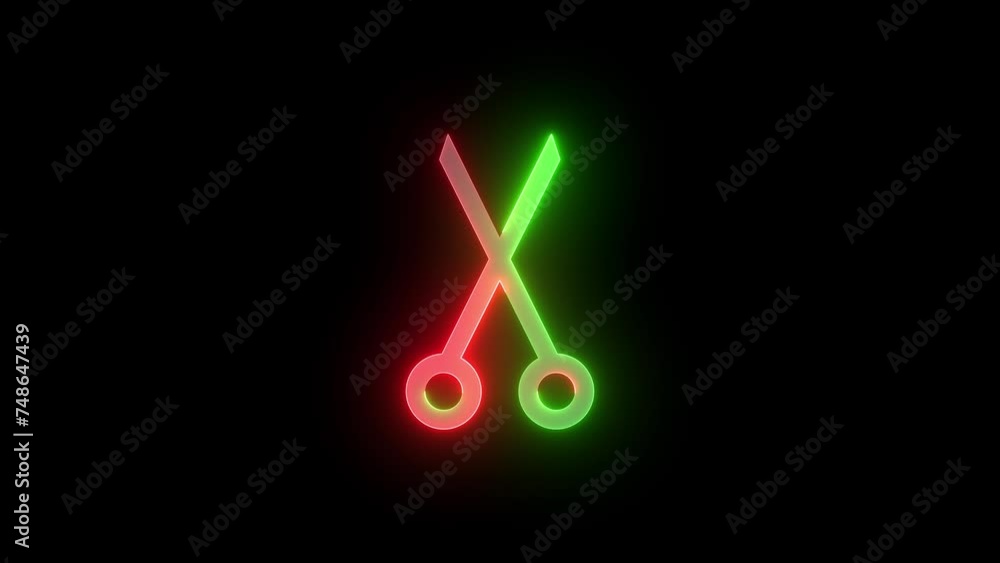 Neon cut icon green red color glowing animation black background Neon cut icon green red color glowing animation black background