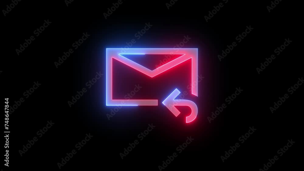 Neon mail reply icon blue red color glowing animation black background Neon mail reply icon blue red color glowing animation black background