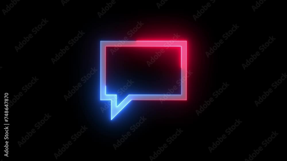 Neon message icon blue red color glowing animation black background Neon message icon blue red color glowing animation black background