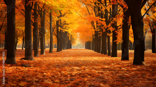 Scenic Autumn Landscape: Vibrant Fall Trees Creating a Serene, Natural Canopy of Colors
