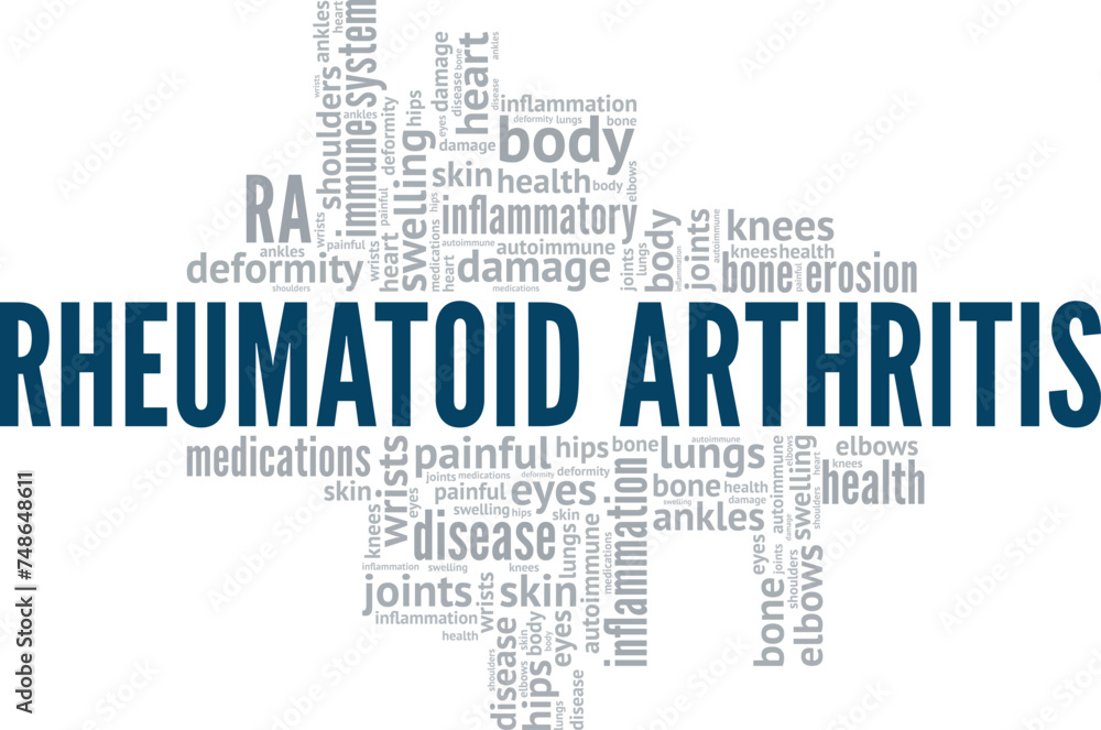 Rheumatoid Arthritis word cloud conceptual design isolated on white background. Rheumatoid Arthritis word cloud conceptual design isolated on white background.