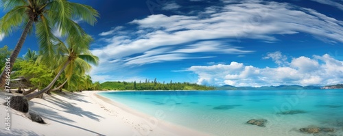 Beautiful white beach and amazing sea, lush green palm trees, pristine white sands. Perfect vacation concept. © Filip