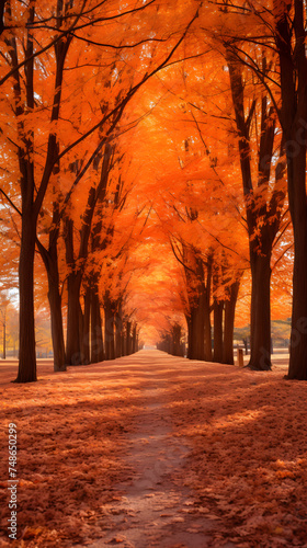 Scenic Autumn Landscape: Vibrant Fall Trees Creating a Serene, Natural Canopy of Colors