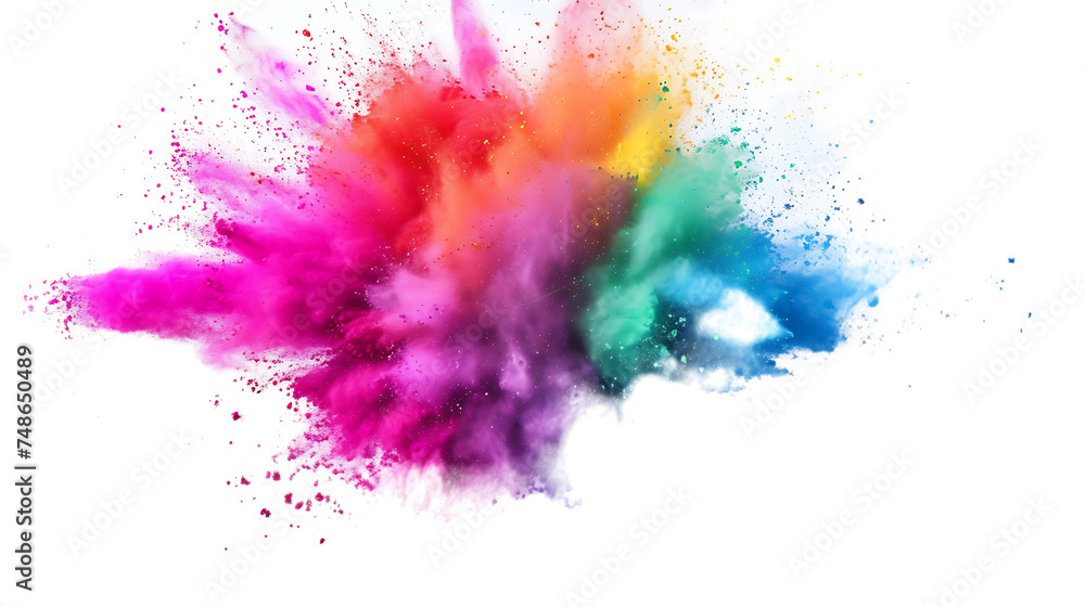 colorful vibrant rainbow Holi paint color powder explosion with bright colors isolated transparent background