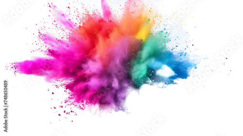colorful vibrant rainbow Holi paint color powder explosion with bright colors isolated transparent background photo