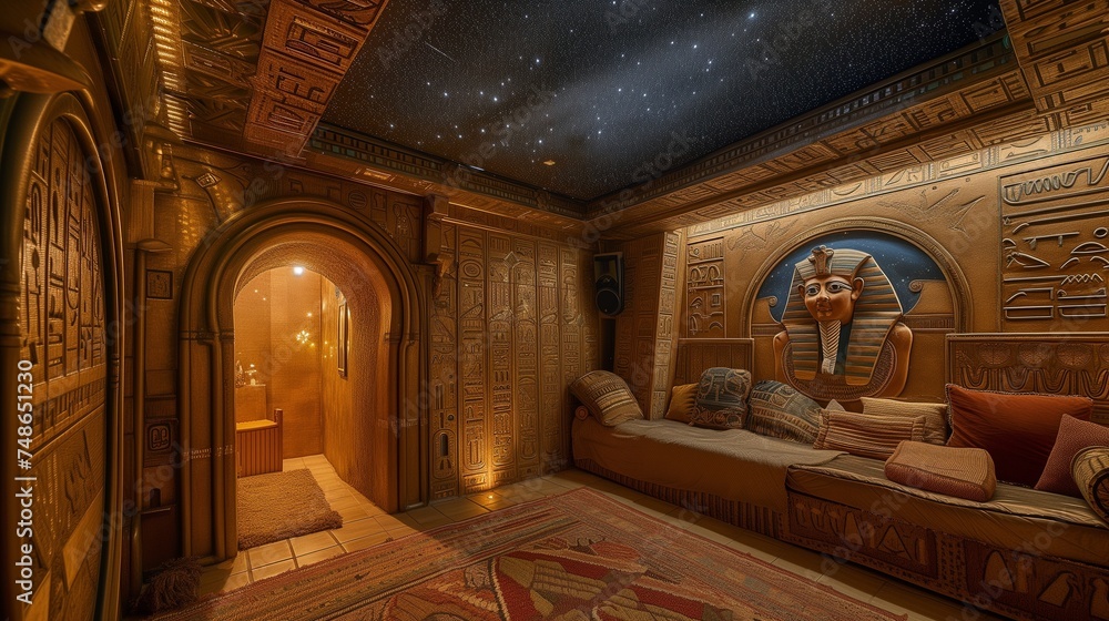 interior of an Egyptian-themed craftsman masterpiece