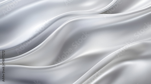 Closeup of rippled white silk fabric. 3d render ,Close-up of silky texture fabric. Cloth textile background, Smooth elegant silver color silk or satin cloth texture. abstract background. Banner.