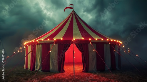 artificial intelligence image of a circus tent, a cozy place with exciting lights and colors