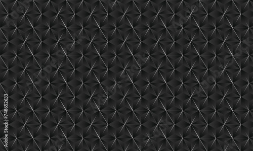 3D realistic white lines and dark black gradient pattern. Modern cube texture. seamless pattern Background. Repeating tiles. Triangular volumetric elements of different random size. 3D illustration.