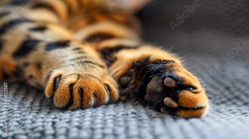 Cat paw close up. Domestic pet resting.