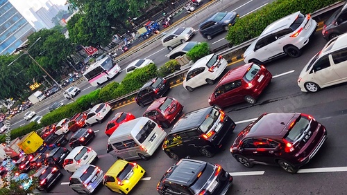 traffic jam in jakarta, indonesia