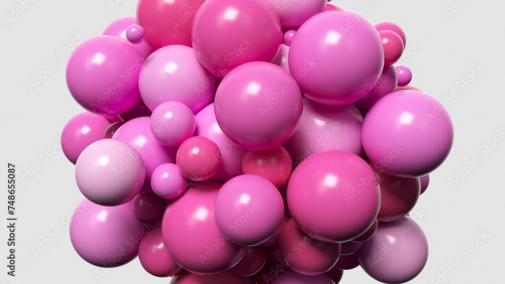Playful 3D animation of a cluster of glossy pink spheres in various sizes, creating a cheerful, bubbly effect. Playful 3D animation of a cluster of glossy pink spheres in various sizes, creating a cheerful, bubbly effect.