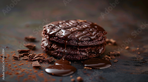 Chocolate melting on chocolate biscuit.