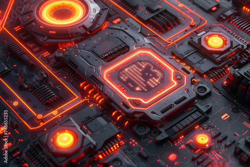 Futuristic electronic circuit board close-up