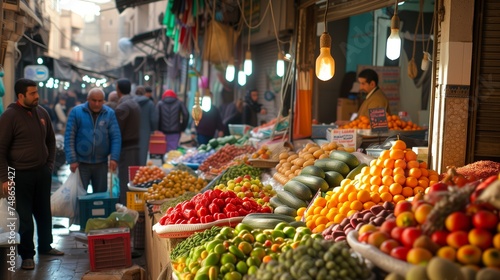 A vibrant marketplace in a Middle Eastern city