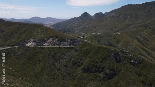 Bird view across the outeniqua South Africa mountain pass and the curvy roads photo