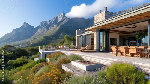 A Cape Town craftsman house, with an outdoor braai area, panoramic mountain views, and native fynbos landscaping