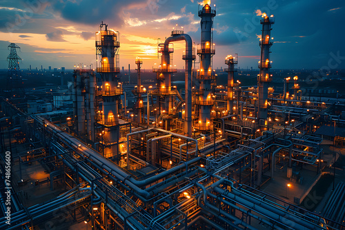 Refinery plant at twilight time,Industrial zone photo